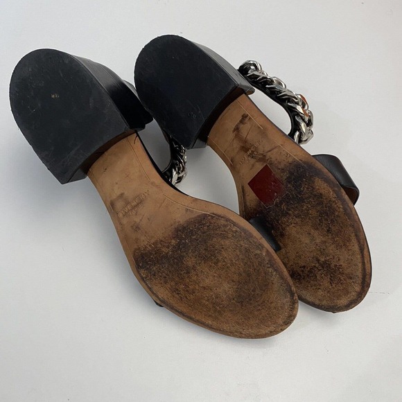 Givenchy Sandal Leather Chain Ankle Strap Black Open Toe Low Block Heel … - Picture 9 of 10